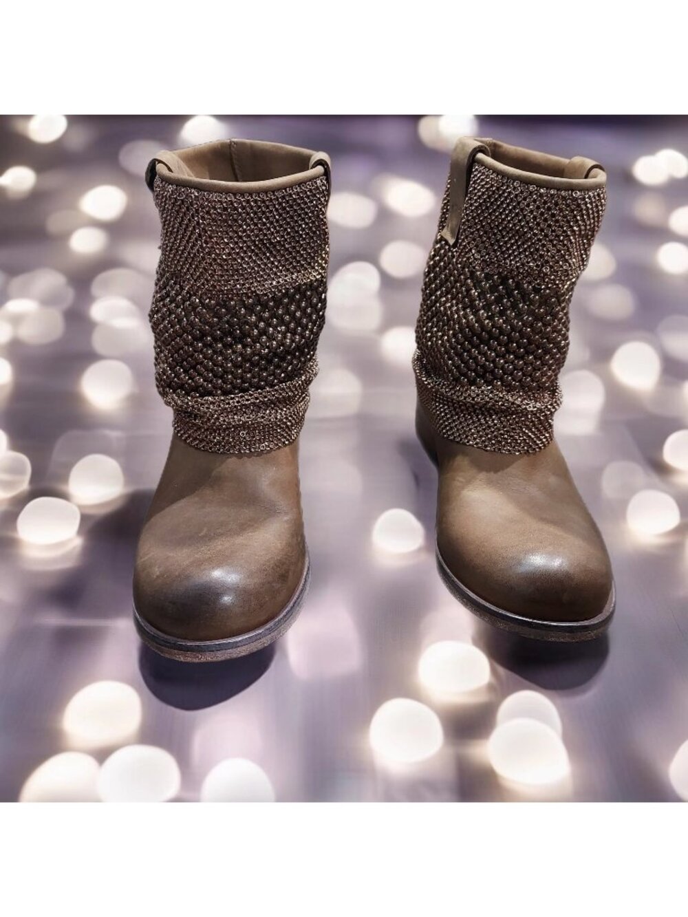 Boots Steven Chainmail Women EU Size 37 Brown Leather Gothic Made In Italy